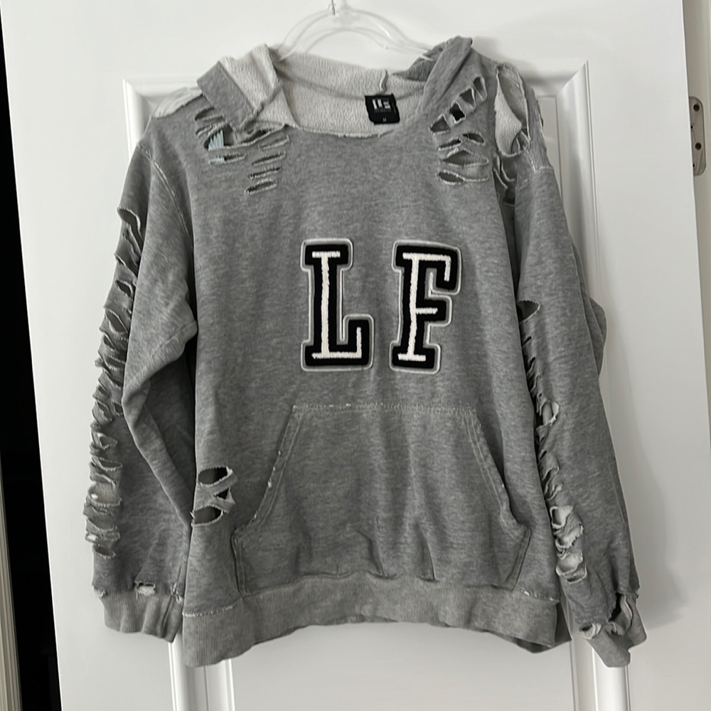 LF The Brand Logo Distressed Destroyed Vintage Look Hoodie